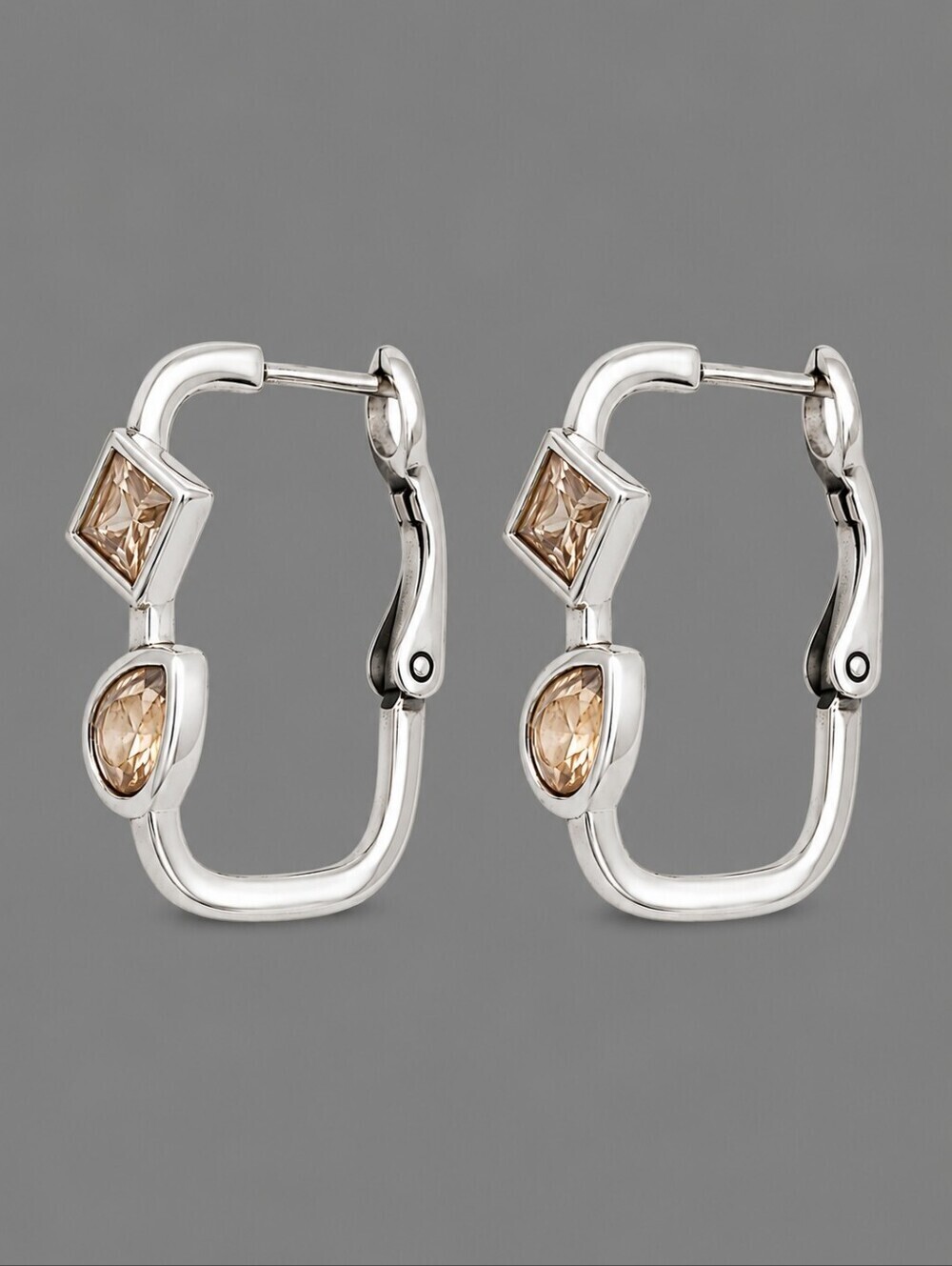 Sterling Silver Pink Geometric Gemstone Square Hoop Earrings